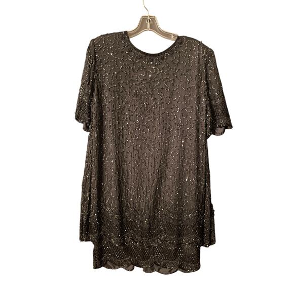 Brilliante Beaded Silk Cocktail Dress Black Tunic Overlay No Stretch Elegant 1X - Picture 2 of 7